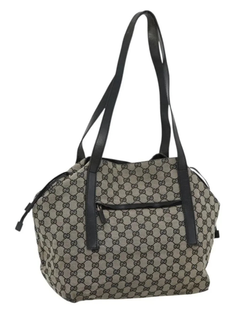 GUCCI GG Canvas Tote Bag Black Beige 019 0493 1669 Auth ka4701